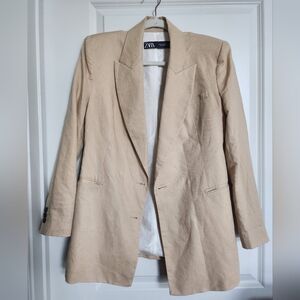 ZARA Beige Longline Tailored Blazer